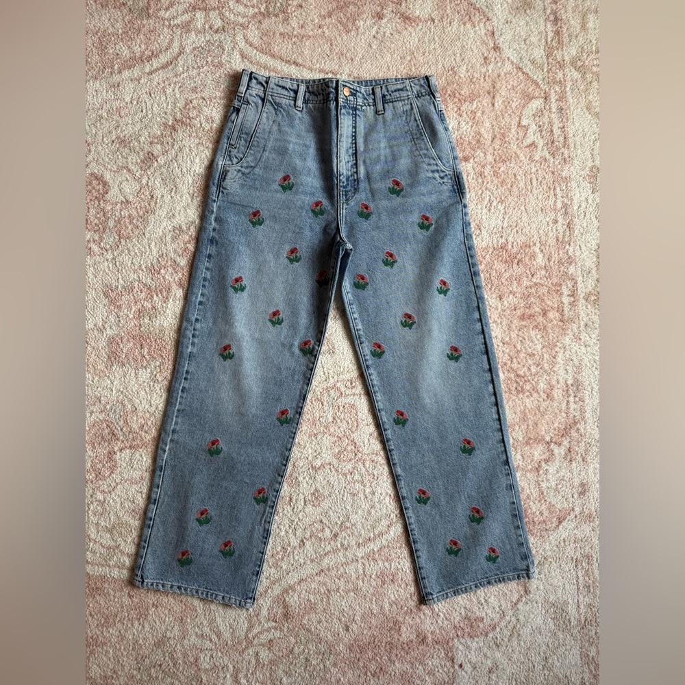 Pilcro Embroidered Rose Light Blue Jeans